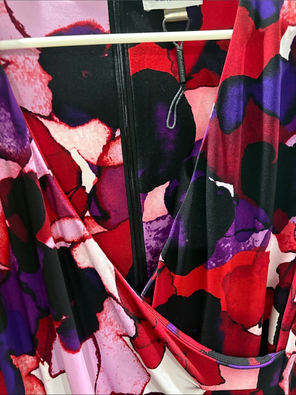 Calvin Klein Red Pink Purple Floral Wrap Dress - Picture 5 of 8